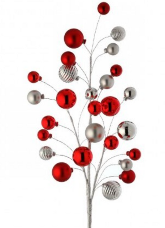 31" VP SHINY/MATTE BALL SPRAY STEM-RED/SILVER