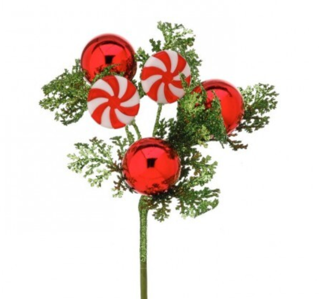 9.5" VP BALL/ LOLLIPOP/ FERN PICK" Red White