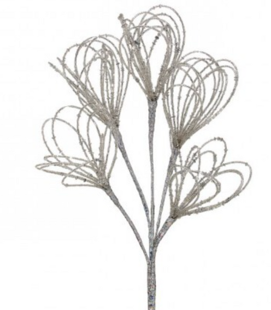 18" HEAVY BEADED FLOWER SPRAY SILVER