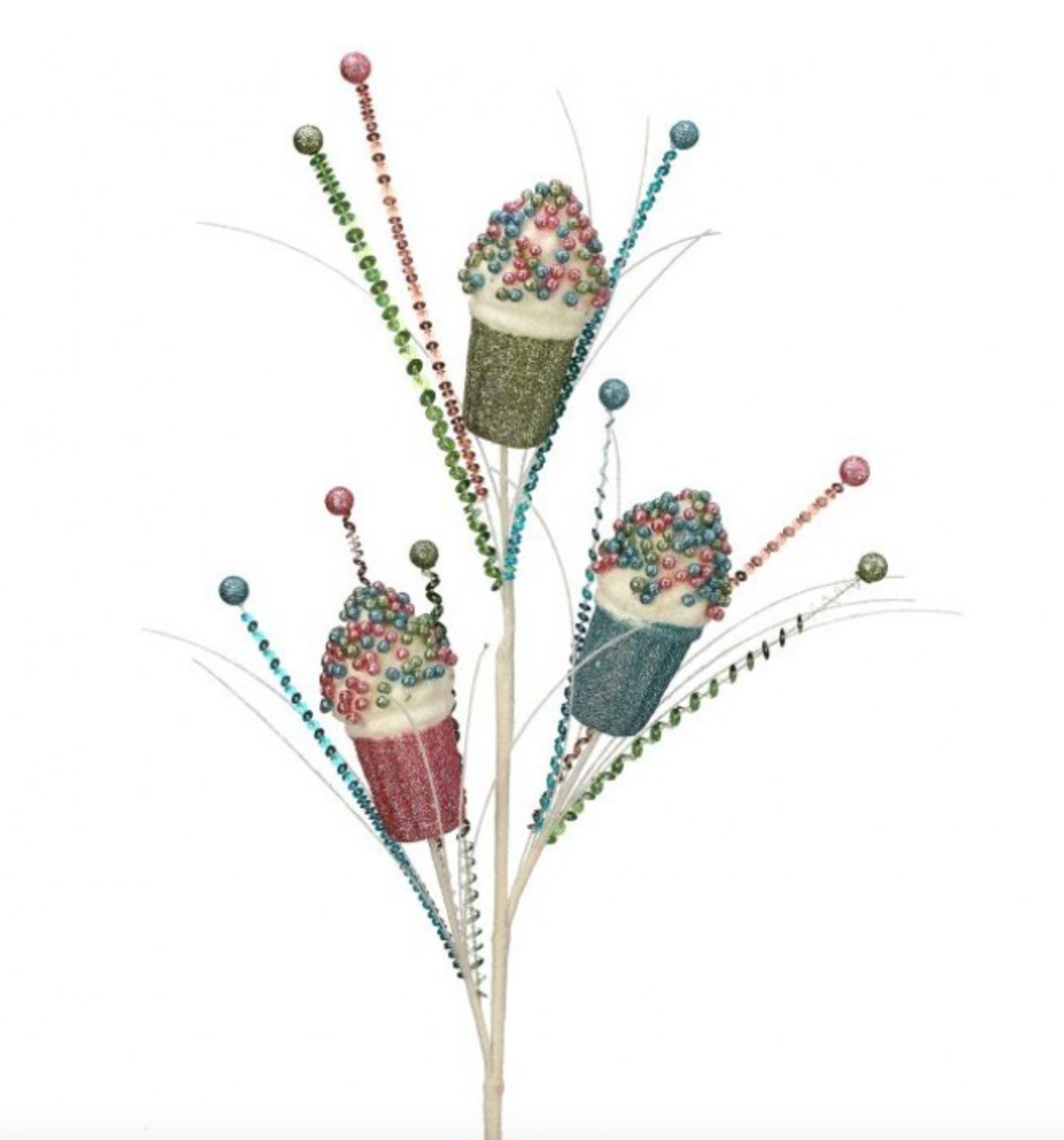 30"GLITTER ICE CREAM/SEQUINS STEM SPRAY