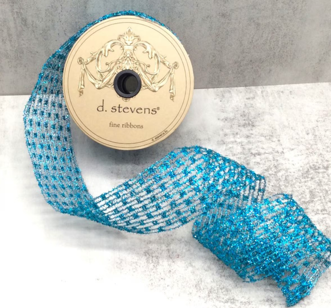 2.5" x 10yds metallic diamond stretch tinsel, teal
