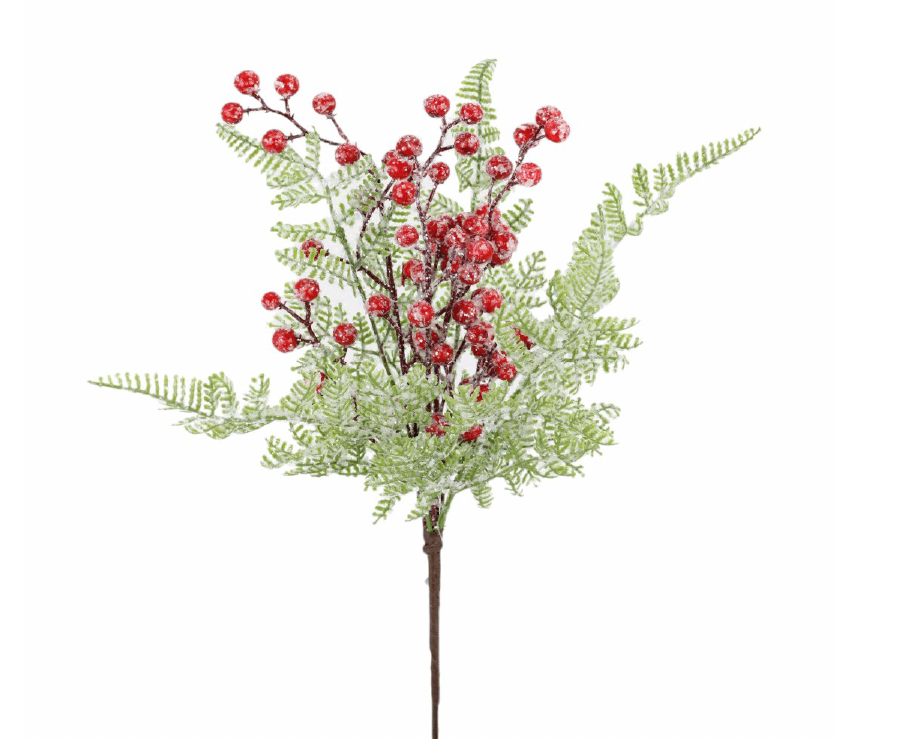 14" FROSTED BERRY FERN PICK RED/GRN
