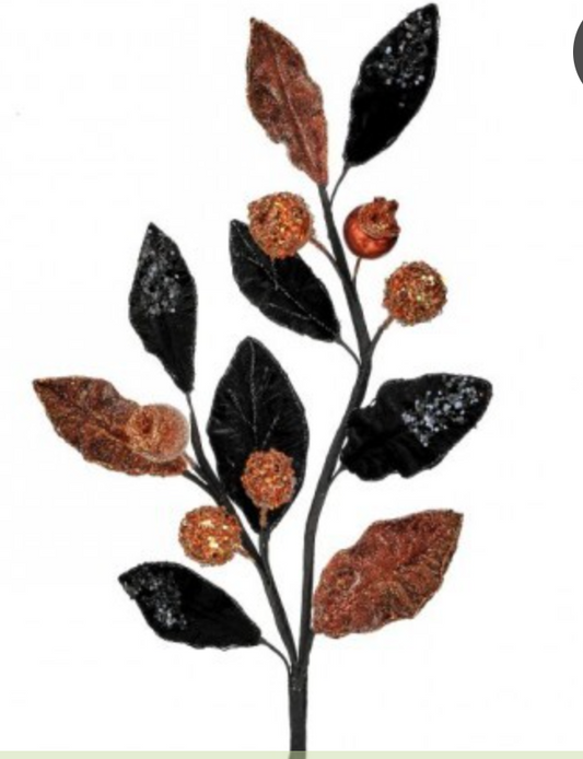 28" GLITTER W/JEWEL HALLOWEEN LEAF SPRAY Orange/Black