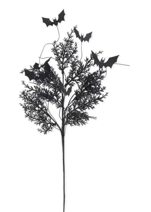 27 Inch Black w/Purple Glitter Pine & Bat Spray