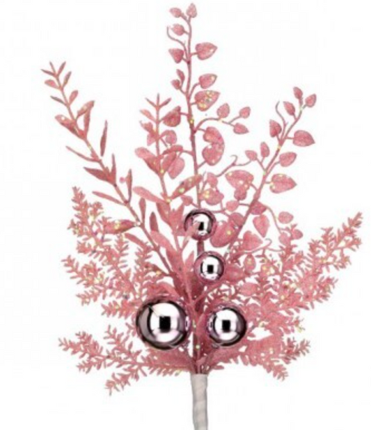 18"GLITTER BALL BERRY SPRAY PINK