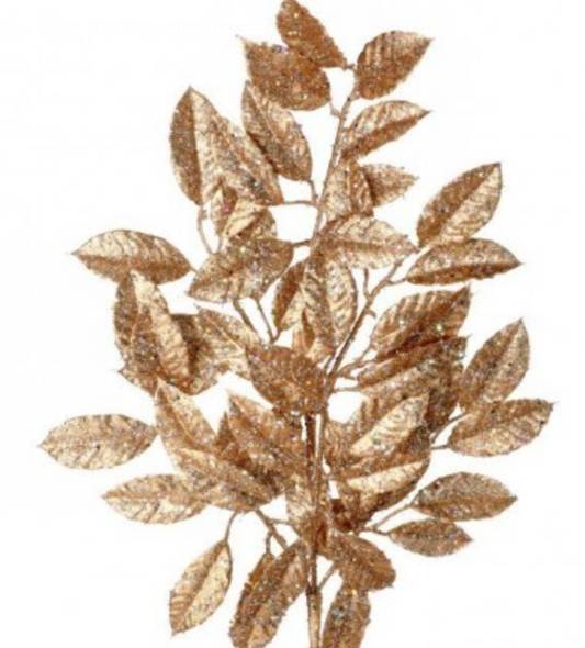 31" GLITTER SEQUIN CAMELIA LEAF SPRAY CHAMPAGNE GOLD