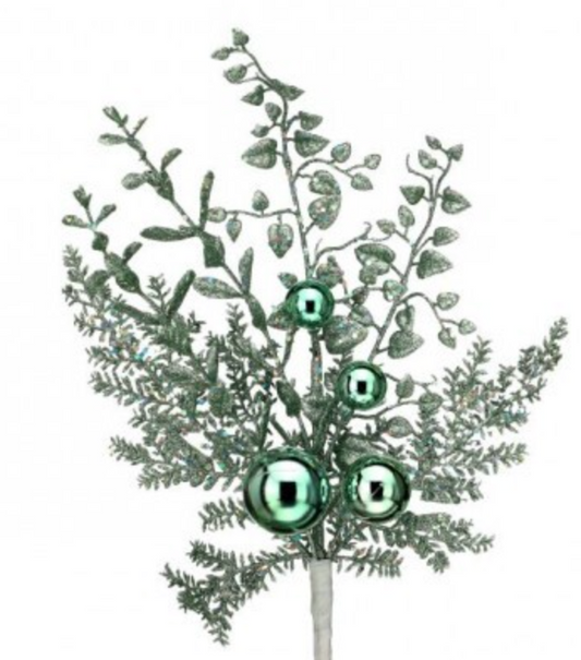 18"GLITTER BALL BERRY SPRAY GREEN