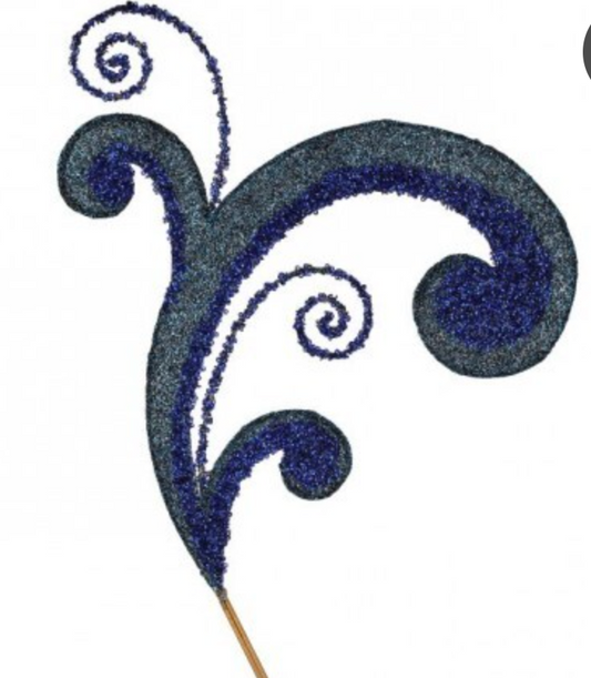 26" METAL ACANTHUS SCROLL GLITTER SPRAY DARK BLUE CHAMPAGNE