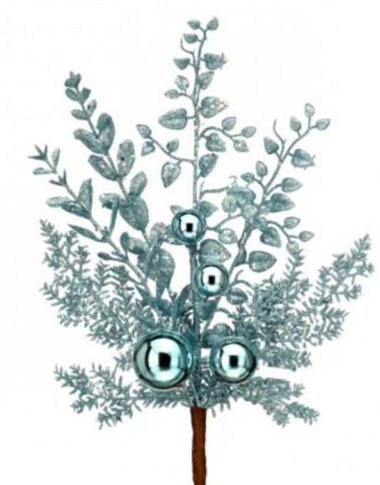 18"GLITTER BALL BERRY SPRAY LIGHT BLUE