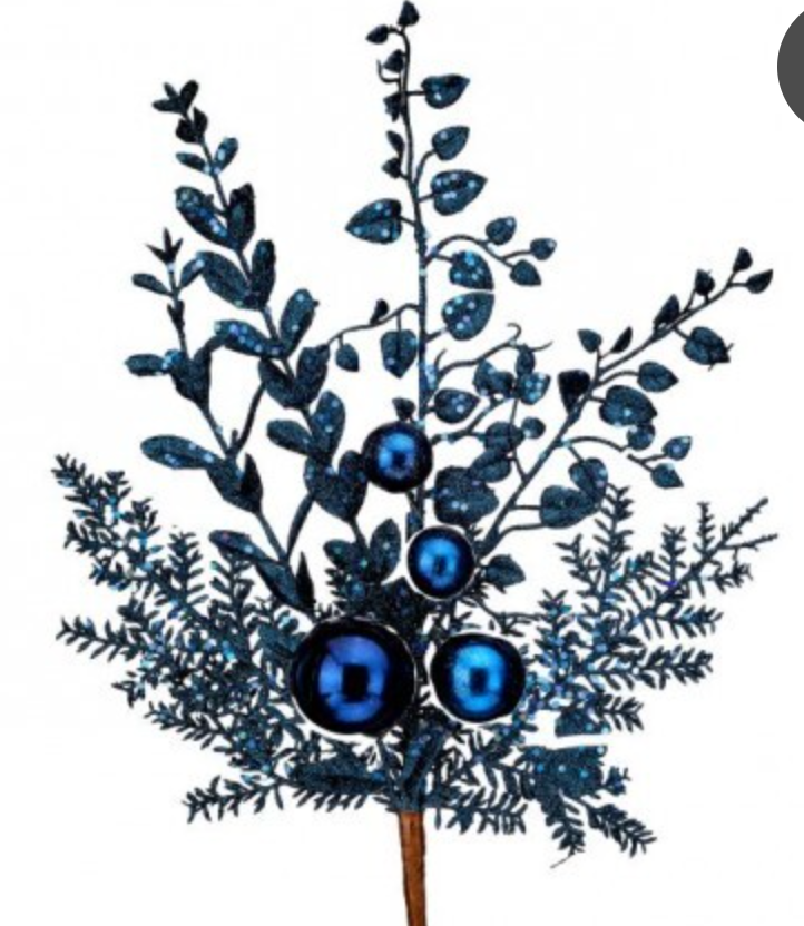 18"GLITTER BALL BERRY SPRAY MIDNIGHT BLUE