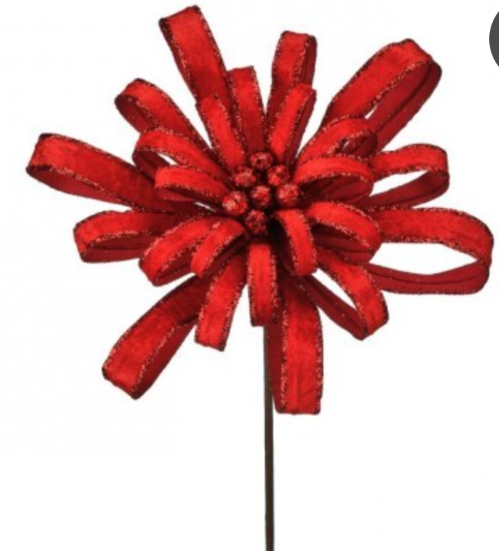 19" GLITTER EDGE PETAL BLOSSOM STEM RED