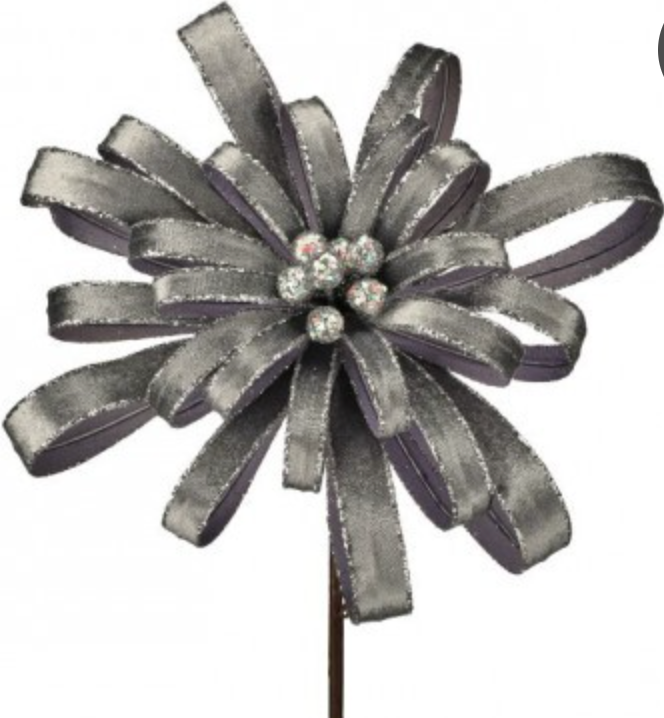 19" GLITTER EDGE PETAL BLOSSOM STEM SILVER