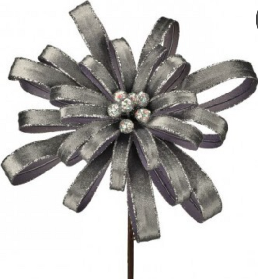 19" GLITTER EDGE PETAL BLOSSOM STEM SILVER