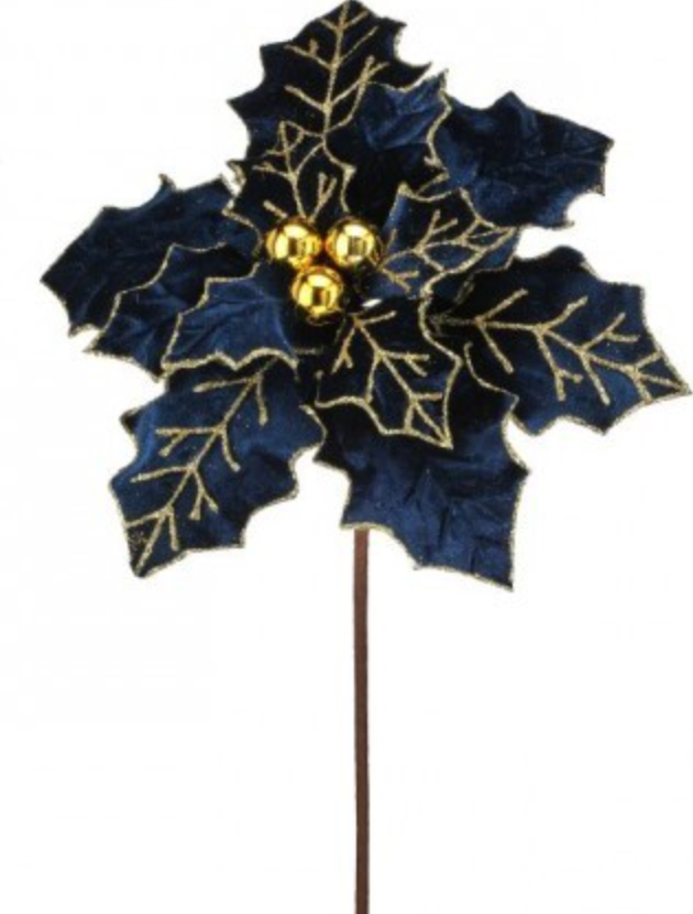 22" ROYALTY POINSETTIA STEM DARK BLUE CHAMPAGNE