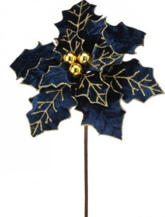 22" ROYALTY POINSETTIA STEM DARK BLUE CHAMPAGNE
