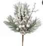 15" SNOWY PINE W/BRY/CONE PICK WHITE SNOW