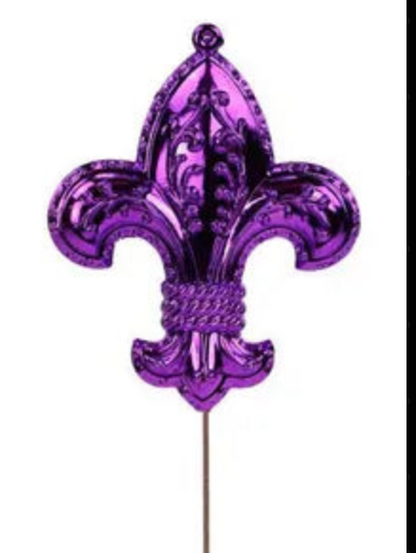 4"HX3.5"L SHINY FLEUR DE LIS PICK 3 ASST MARDI GRAS