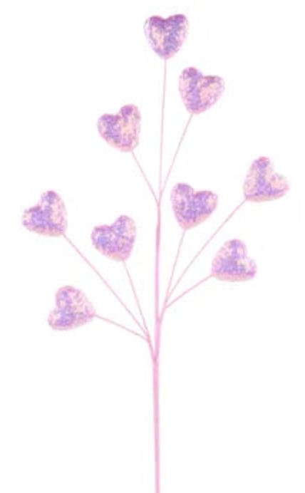 29.75"L IRIDESCENT SEQUIN HEART SPRAY 3 ASST RED, PINK, WHITE