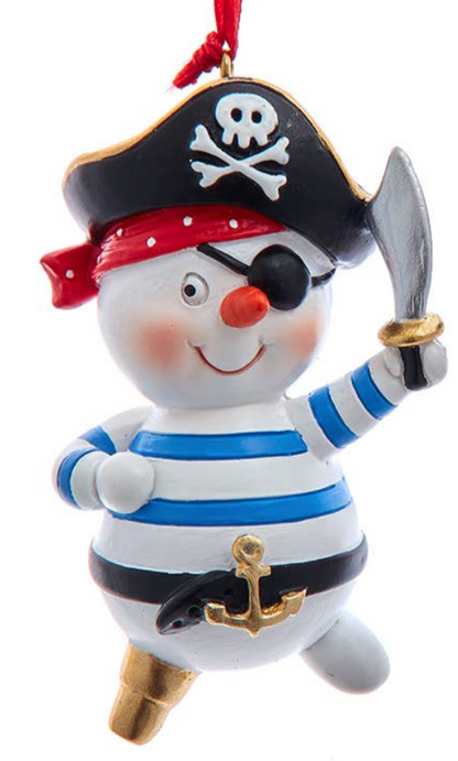 Christmas Ornament - Beach Pirate Snowman Coastal Holiday Decor 4" Resin