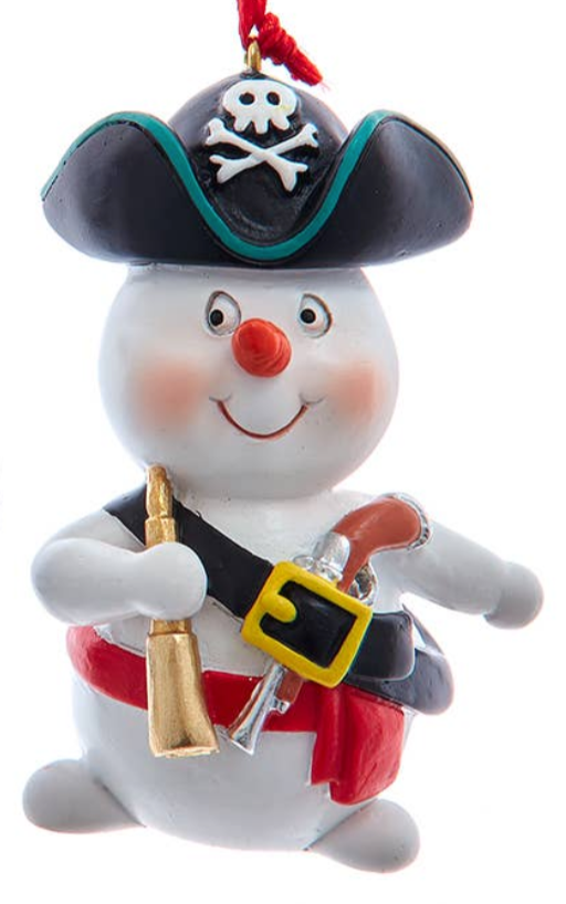 Christmas Ornament - Beach Pirate Snowman Coastal Holiday Decor 4" Resin