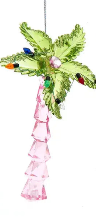 Christmas Palm Tree Ornament – Coastal Holiday Decor Pink & Green