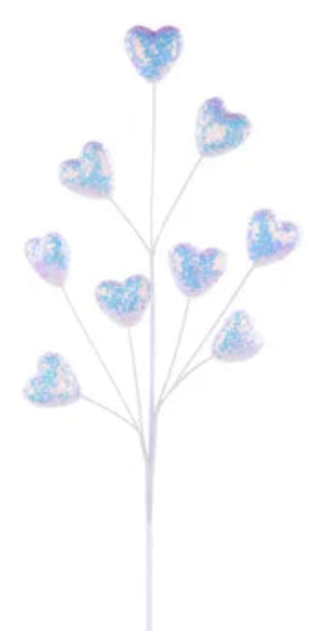 29.75"L IRIDESCENT SEQUIN HEART SPRAY 3 ASST RED, PINK, WHITE