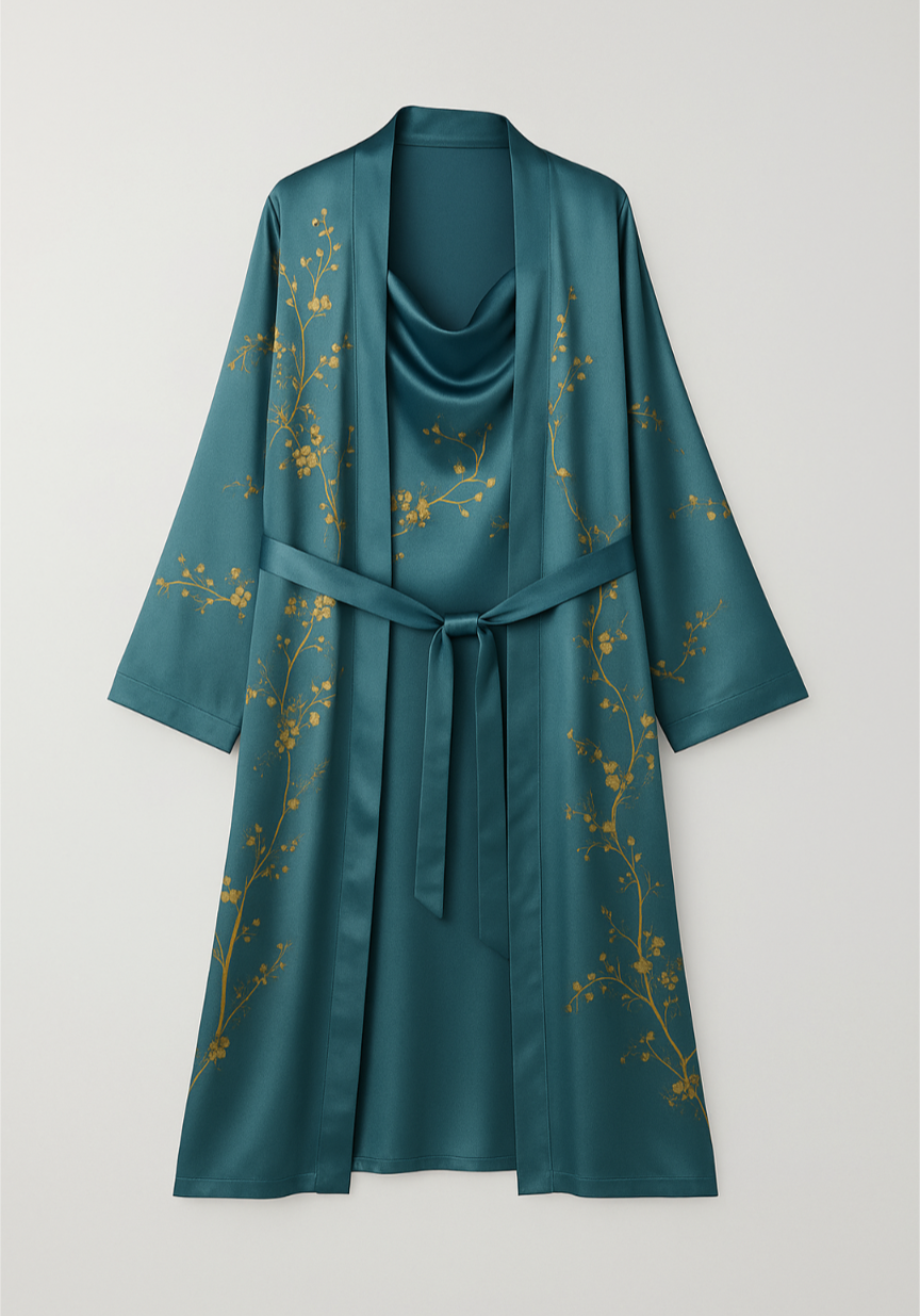 The Soft Life Set – Satin Robe & Nightgown Duo by KUSHIE