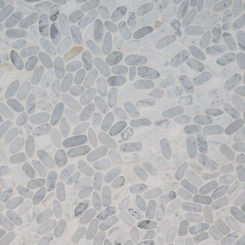 Sliced Carrara White Pebbles Mosaic