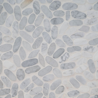 Sliced Carrara White Pebbles Mosaic