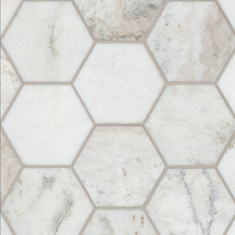 Arabescato Venato White 5" Hexagon Honed Tile