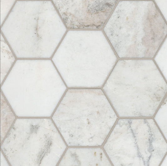 Arabescato Venato White 5" Hexagon Honed Tile