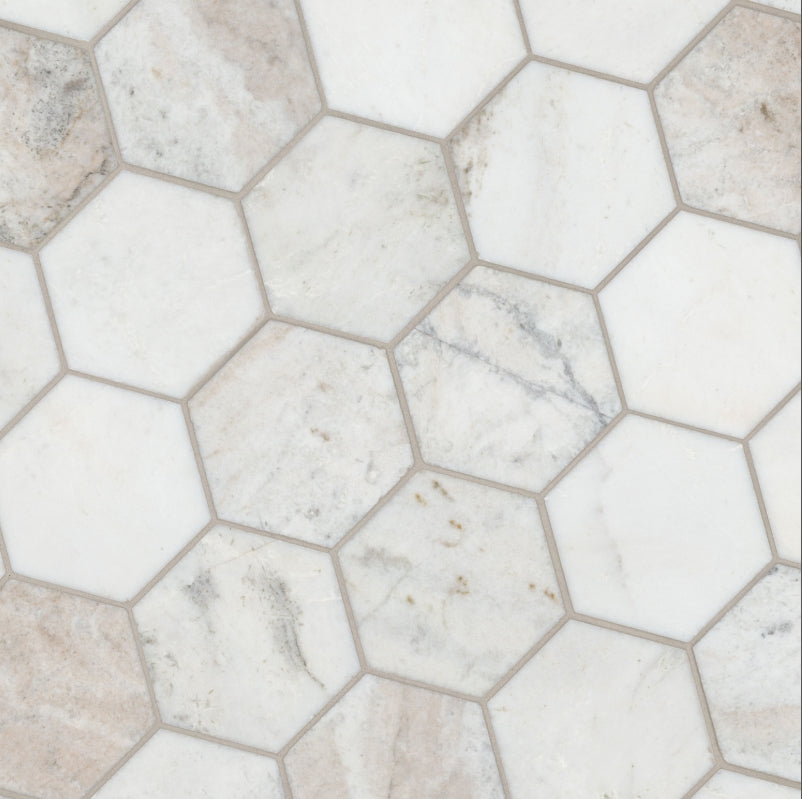 Arabescato Venato White 5" Hexagon Honed Tile