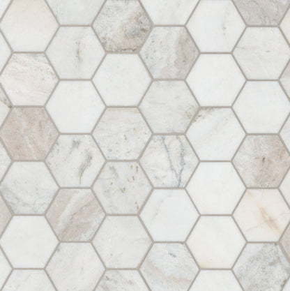 Arabescato Venato White 5" Hexagon Honed Tile