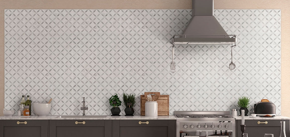 Bianco Starlite Marble Geometric Tile