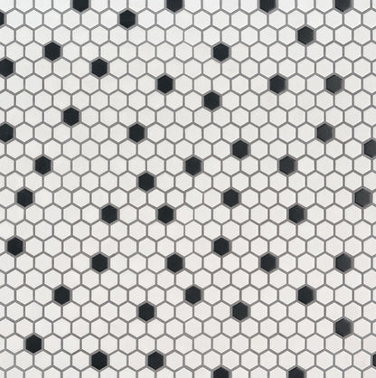 Black And White 1” Hexagon Mosaic Tile