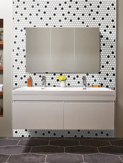 Black And White 1” Hexagon Mosaic Tile