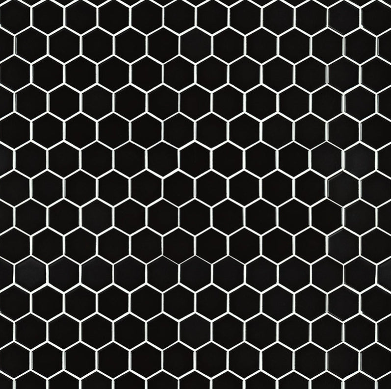 Black Matte Hexagon 2” Mosaic Tile