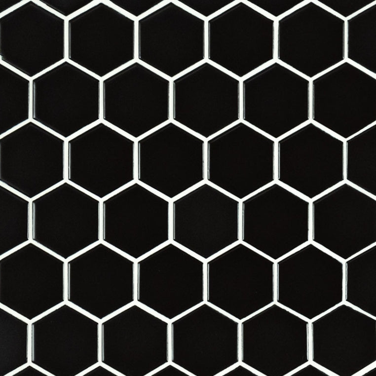 Black Matte Hexagon 2” Mosaic Tile