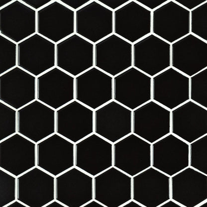 Black Matte Hexagon 2” Mosaic Tile