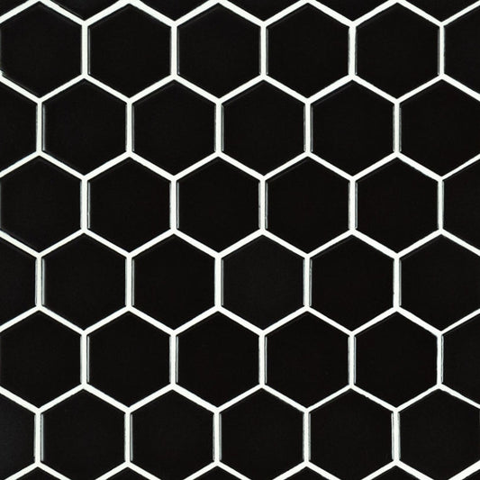 Black Matte Hexagon 2” Mosaic Tile