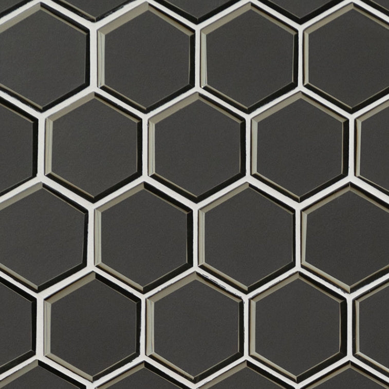 Metallic Gray Beveled 3” Hexagon Mosaic Tile