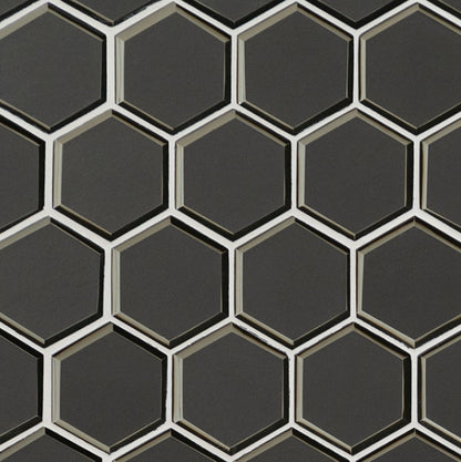 Metallic Gray Beveled 3” Hexagon Mosaic Tile