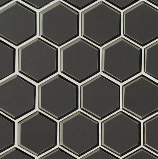 Metallic Gray Beveled 3” Hexagon Mosaic Tile