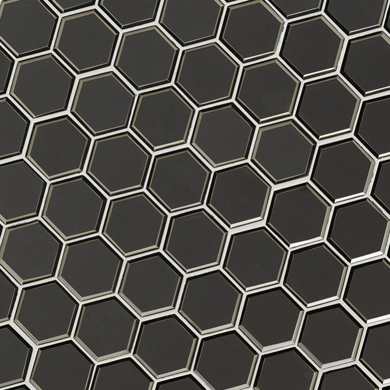 Metallic Gray Beveled 3” Hexagon Mosaic Tile