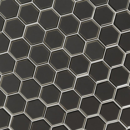 Metallic Gray Beveled 3” Hexagon Mosaic Tile