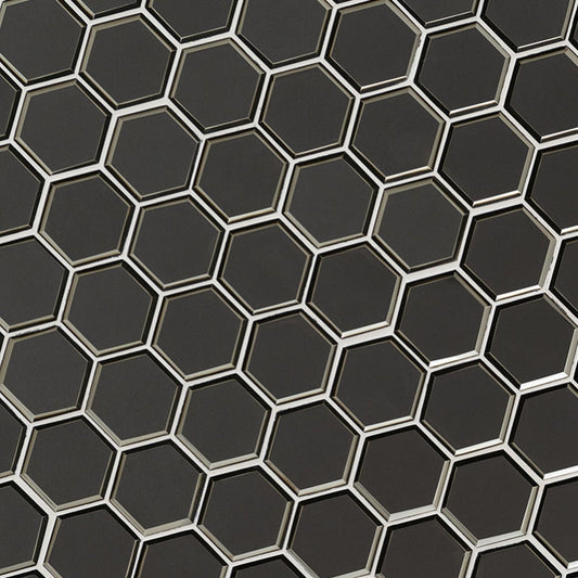 Metallic Gray Beveled 3” Hexagon Mosaic Tile