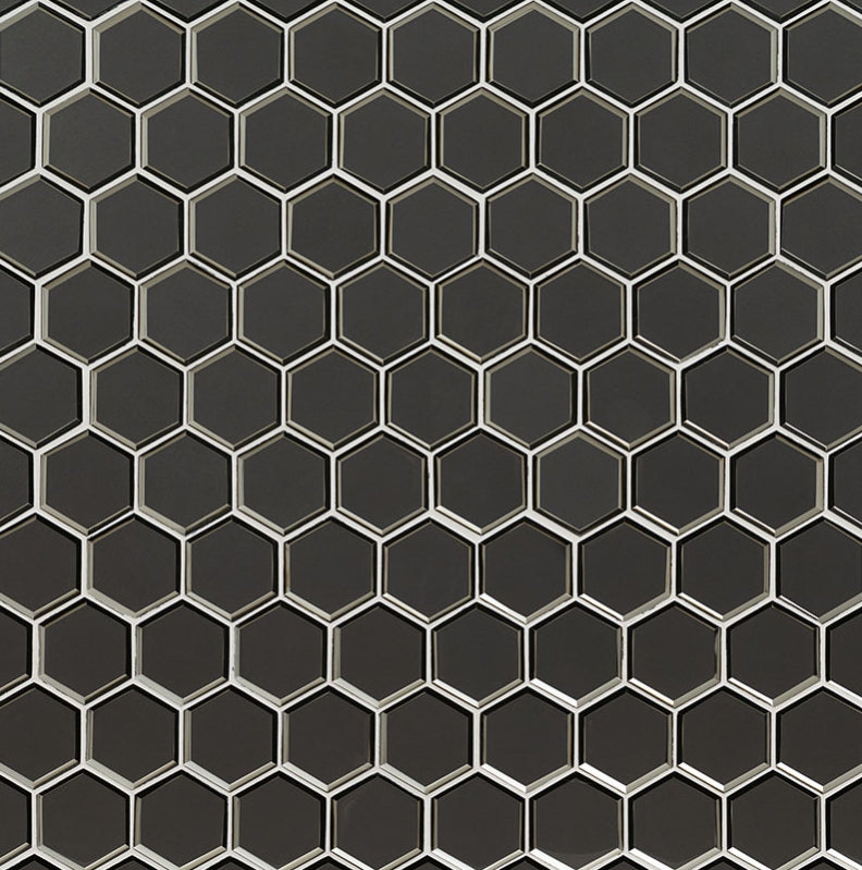 Metallic Gray Beveled 3” Hexagon Mosaic Tile