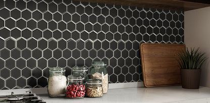 Metallic Gray Beveled 3” Hexagon Mosaic Tile