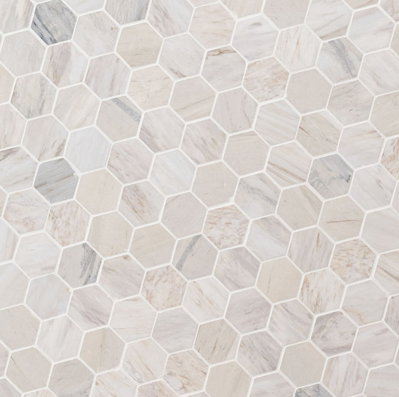 Angora Polished 2" Hexagon Mosaic Tile