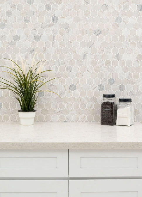 Angora Polished 2" Hexagon Mosaic Tile